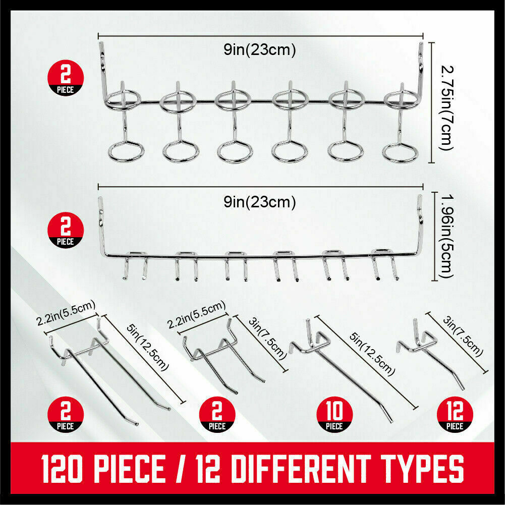 120Pc Pegboard Hooks Set Slat Wall Hanger Garage Organizer Shop Display Hanging - TOGA Multiverse