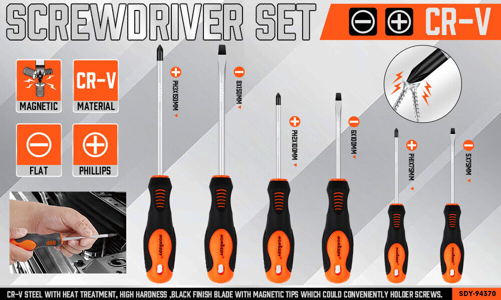 HORUSDY 6Pc Magnetic Screwdriver Set Non-slip Handle Phillips Slotted Tool New - TOGA Multiverse